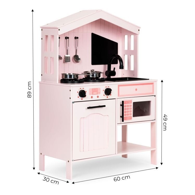 Pink Wooden Play Kitchen with Accessories