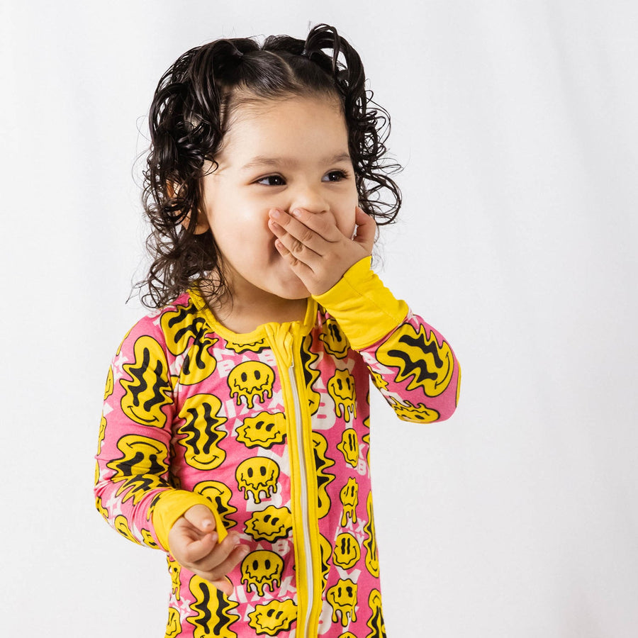 Trippy Smiles Pink Bamboo Zip Onesie - Soft, Stretchy & Stylish Baby Sleeper by NIXX BABY at brixbailey.com