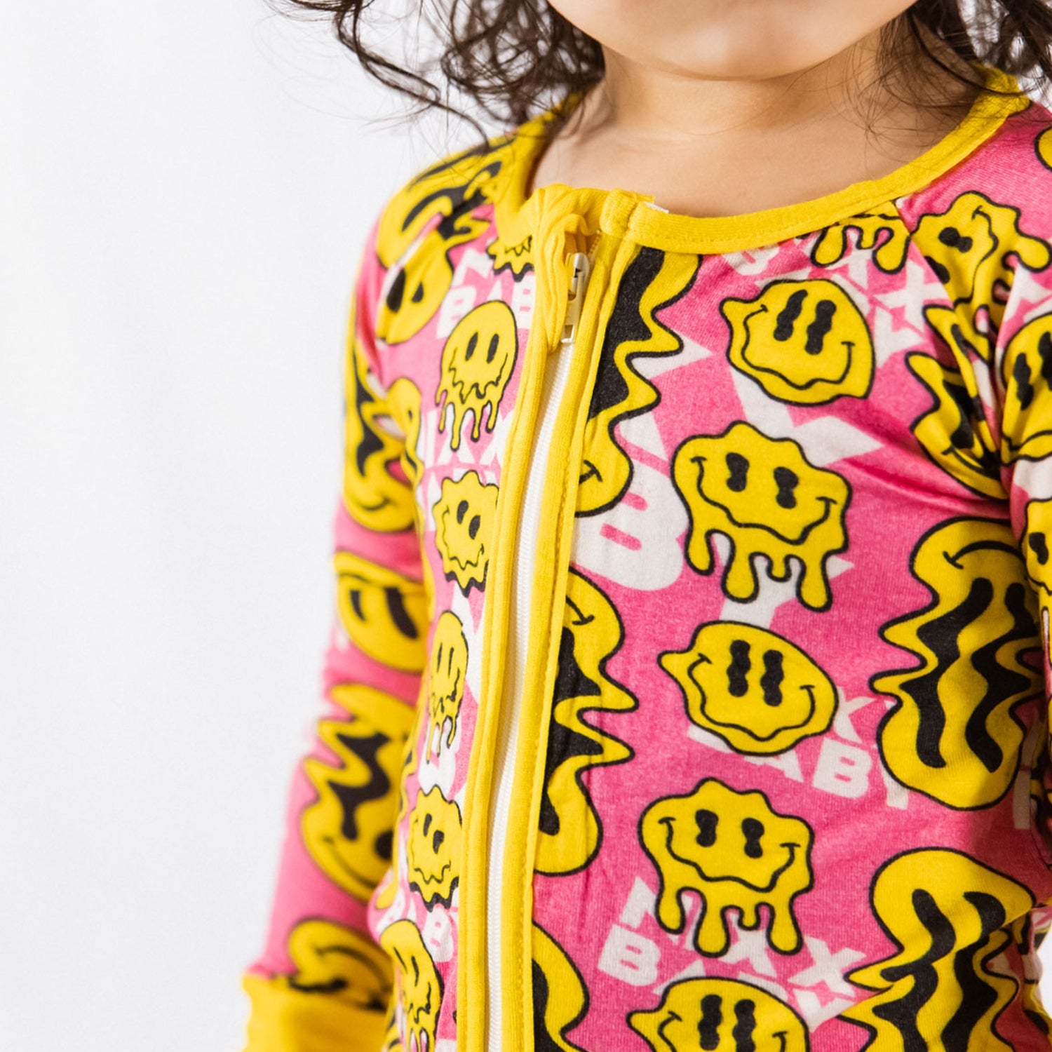 Trippy Smiles Pink Bamboo Zip Onesie - Soft Stretch Sleeper for Baby Girls by NIXX BABY at brixbailey.com