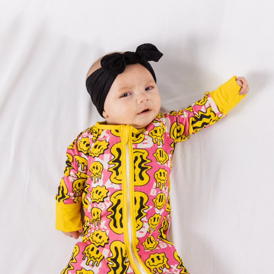 Trippy Smiles Pink Bamboo Zip Onesie - Soft Stretch Sleeper for Baby Girls by NIXX BABY at brixbailey.com