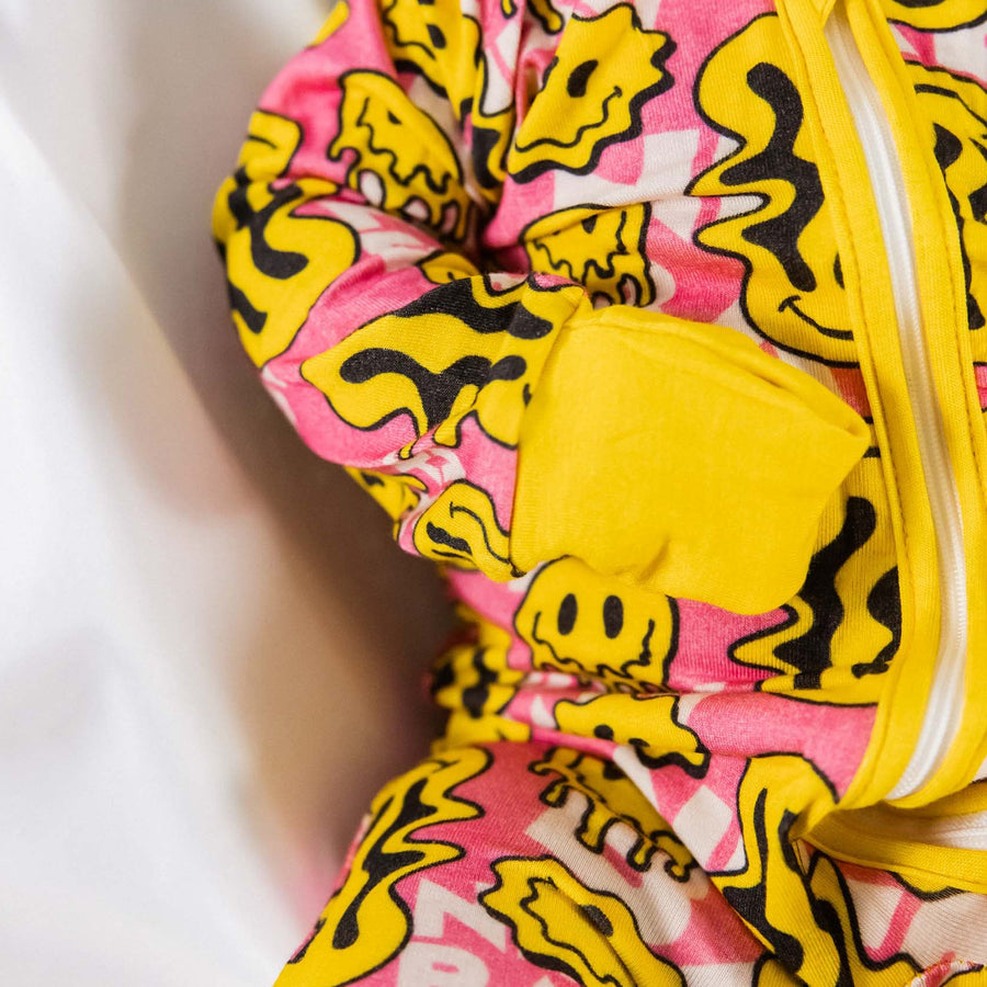 Trippy Smiles Pink Bamboo Zip Onesie - Soft Stretch Sleeper for Baby Girls | NIXX BABY by NIXX BABY at brixbailey.com