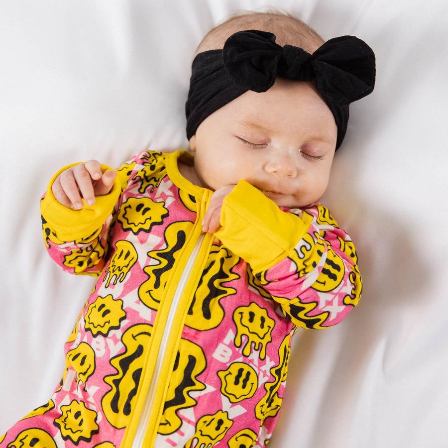 Trippy Smiles Pink Bamboo Zip Onesie - Soft Stretch Sleeper for Baby Girls by NIXX BABY at brixbailey.com
