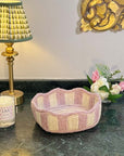Stripy Scalloped Small Basket - Dusty Pink
