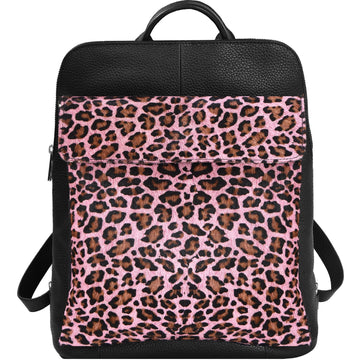 Pink Leopard Print Leather Flap Pocket Backpack Brix and Bailey Ethical Handbag Brand