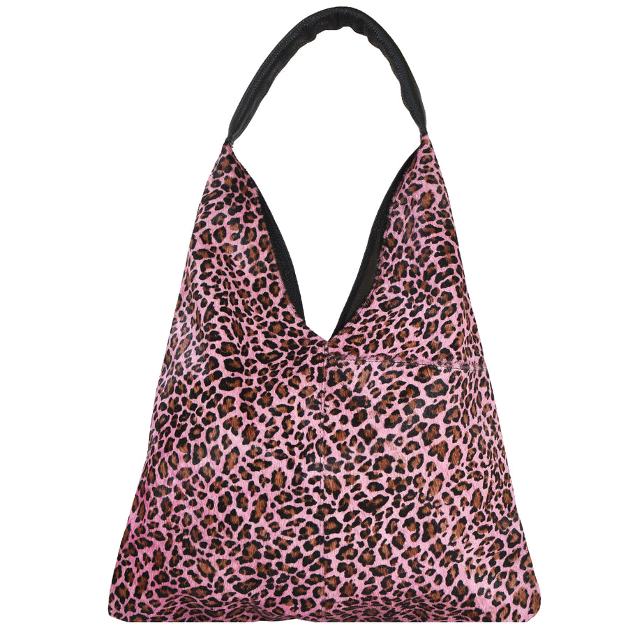 Pink Leopard Print Cowhide Boho Leather Bag Brix Bailey Ethical Bag Brand