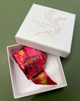 Hot pink Silk satin 'Mirasol' Ultra Skinny silk scarf with sunflowers