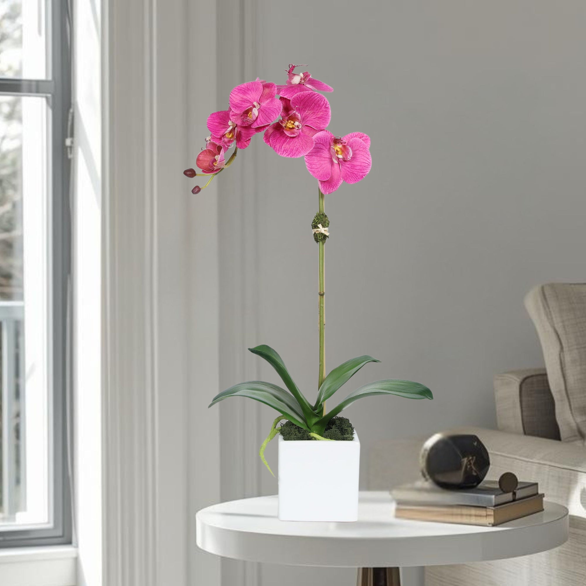 Faux Orchid Plant in Square Vase - 20"