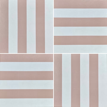 Pink stripe porcelain tile, luxury durable anti-slip outdoor indoor tile, premium stylish pink stripes design, best-selling hardwearing 20x20cm tile by Maria Starling Design at brixbailey.com