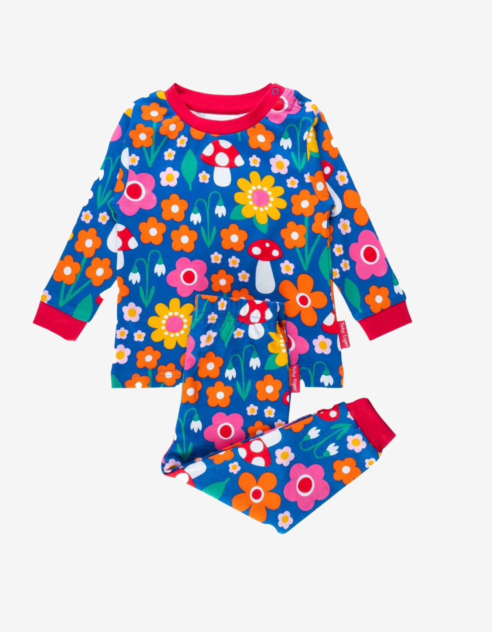 Premium Organic Cotton Floral Kids Pajamas with Comfortable Waistband, Soft Cuffs, and Rainbow Dinosaur Design by Toby Tiger at brixbailey.com