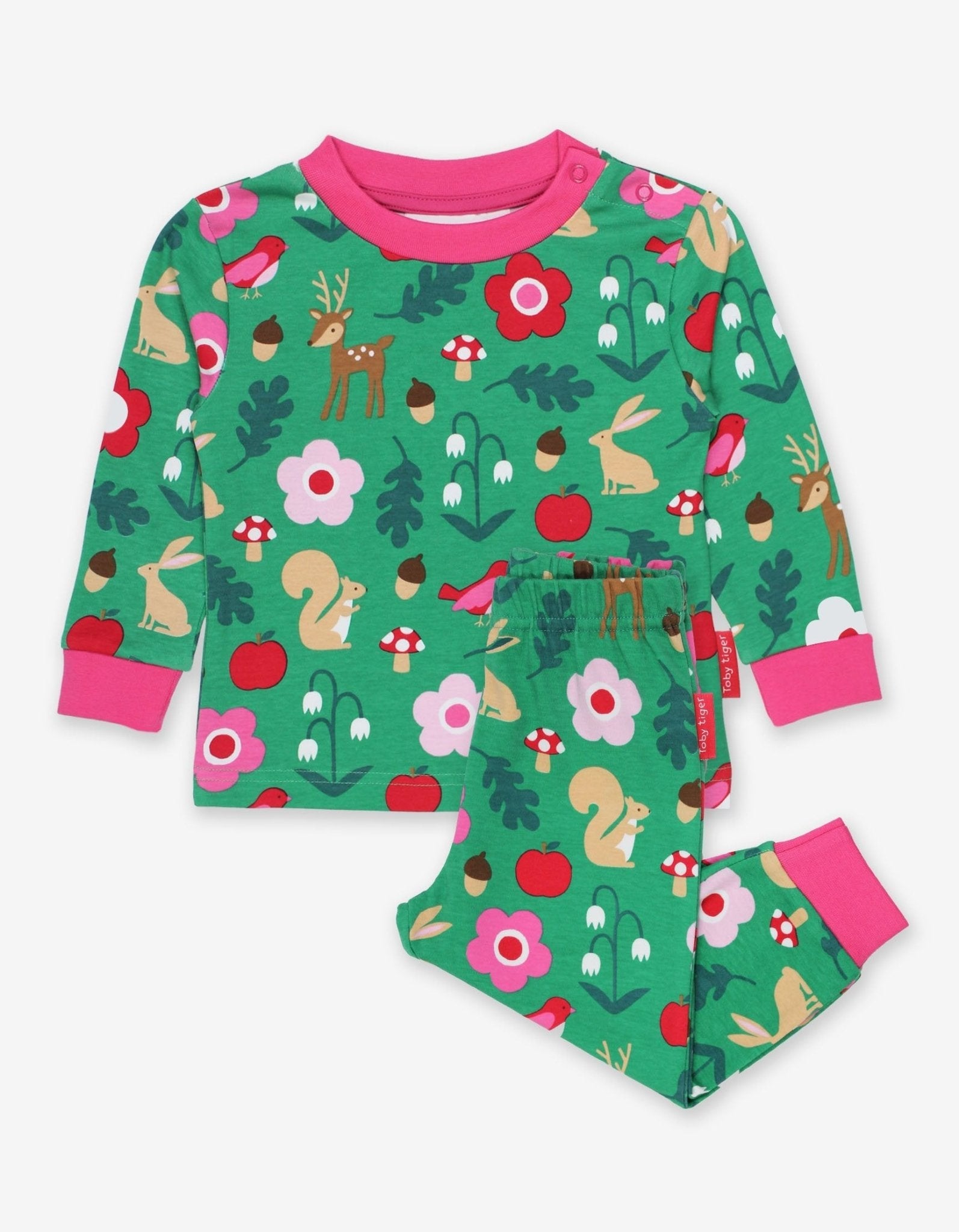 Premium Forest Print Organic Cotton Kids Pajama Set with Deer Squirrel and Bunny Design, GOTS Certified Soft Sleepwear by Toby Tiger at brixbailey.com