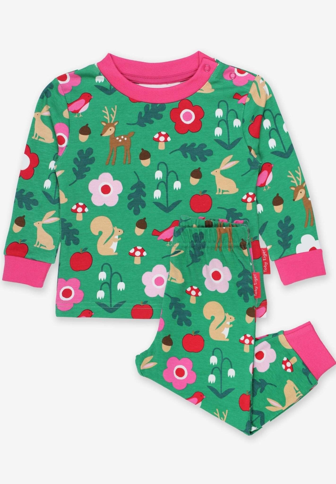 Premium Organic Cotton Kids Pajama Set with Adorable Forest Animal Print, GOTS Certified, Soft and Comfortable Sleepwear by Toby Tiger at brixbailey.com