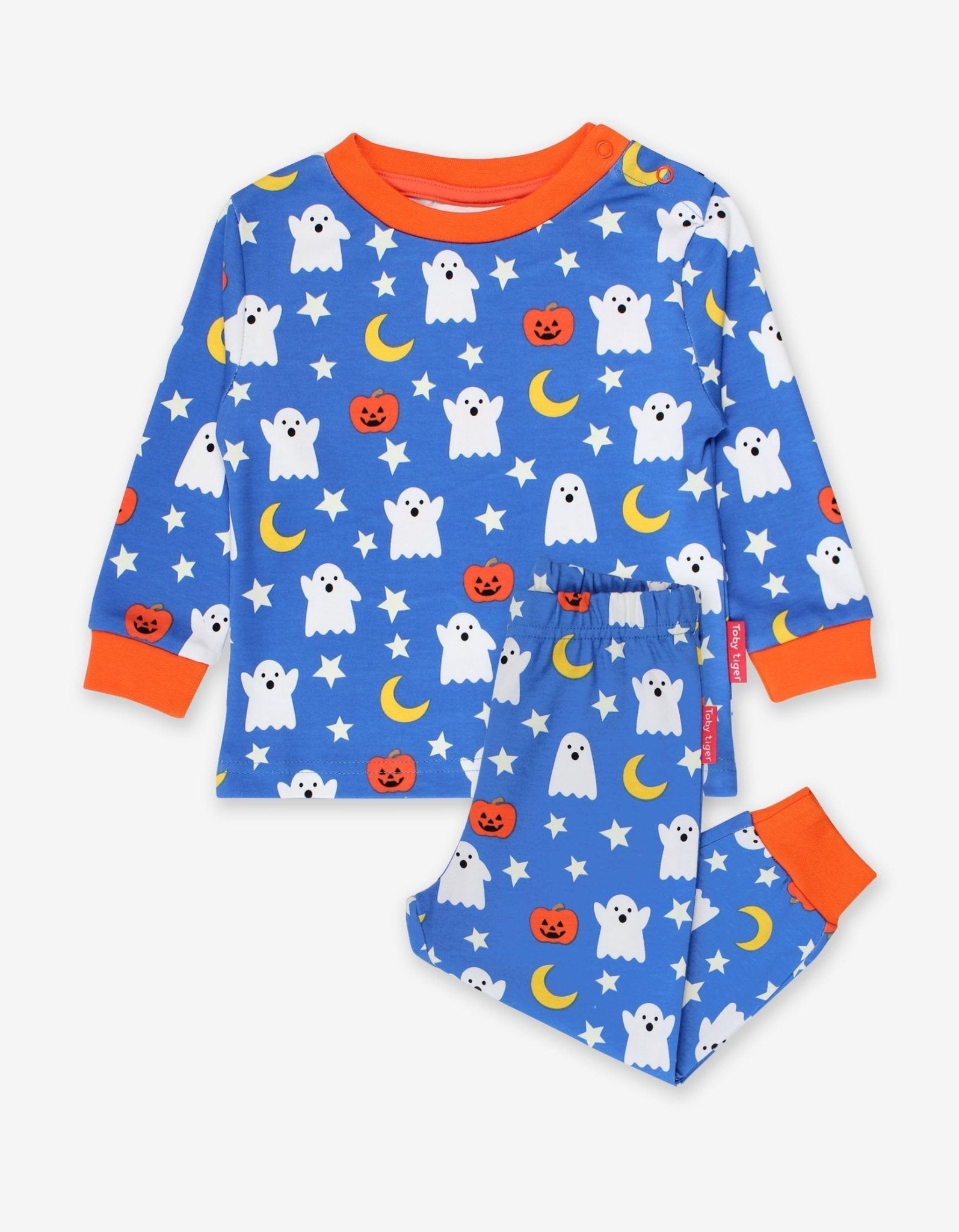 Friendly Ghosts GOTS Certified Organic Cotton Halloween Pajama Set for Kids, Soft and Comfortable Sleepwear, Sustainable Toby Tiger Collection by Toby Tiger at brixbailey.com