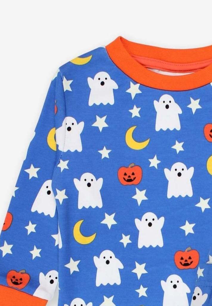 Friendly Ghosts Halloween Kids Pajama Set in GOTS Certified Organic Cotton, Soft and Comfortable Sleepwear for Children by Toby Tiger at brixbailey.com