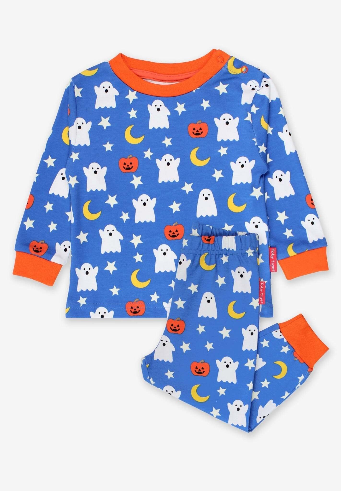 Friendly Ghosts Halloween Pajama Set for Kids, GOTS Certified Organic Cotton, Soft and Comfortable Sleepwear, Toby Tiger Sustainable Collection by Toby Tiger at brixbailey.com