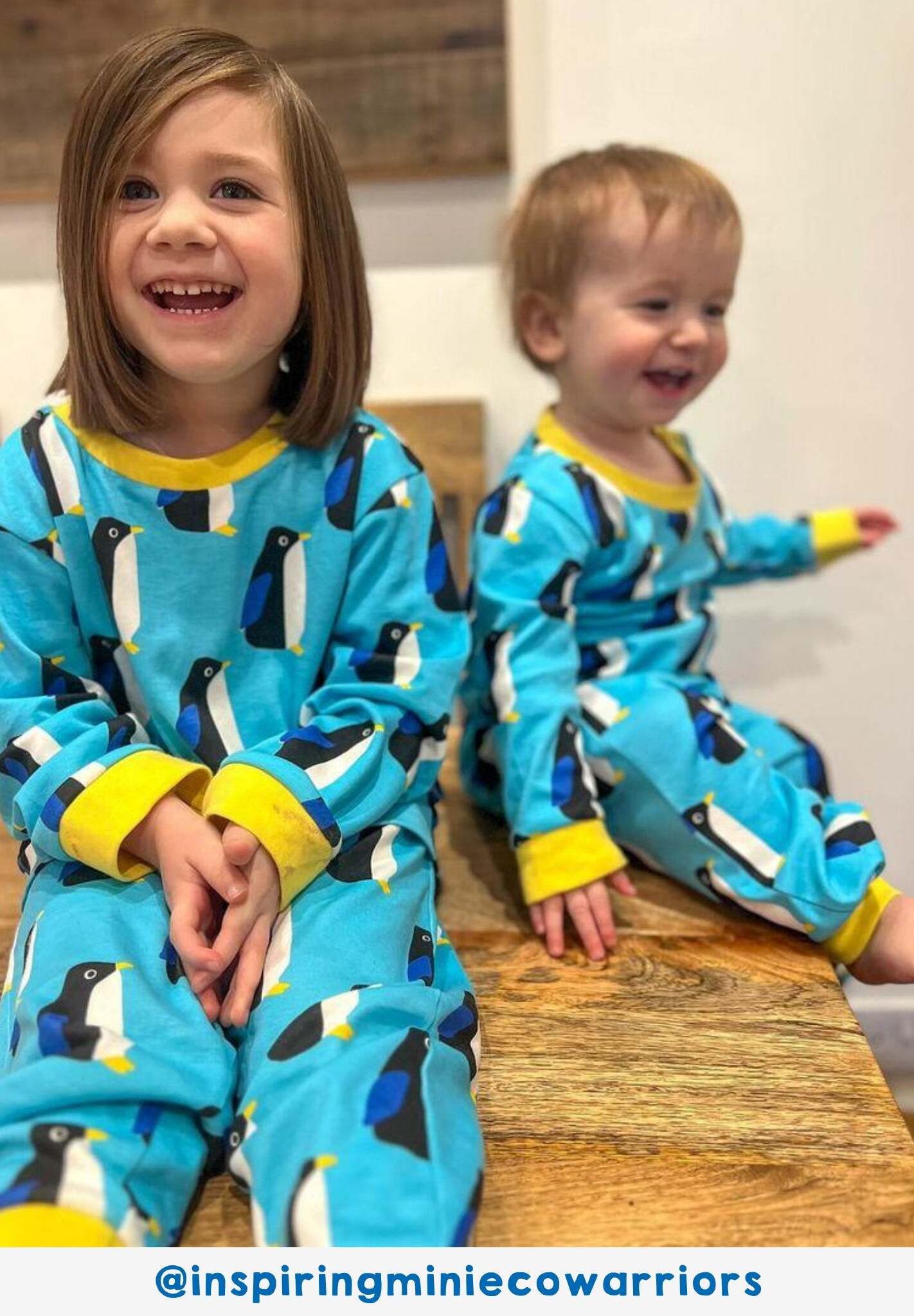 Premium Organic Cotton Kids Pajama Set with Adorable Penguin Print, Soft Blue and Yellow Trim, Toby Tiger Design, GOTS Certified by Toby Tiger at brixbailey.com
