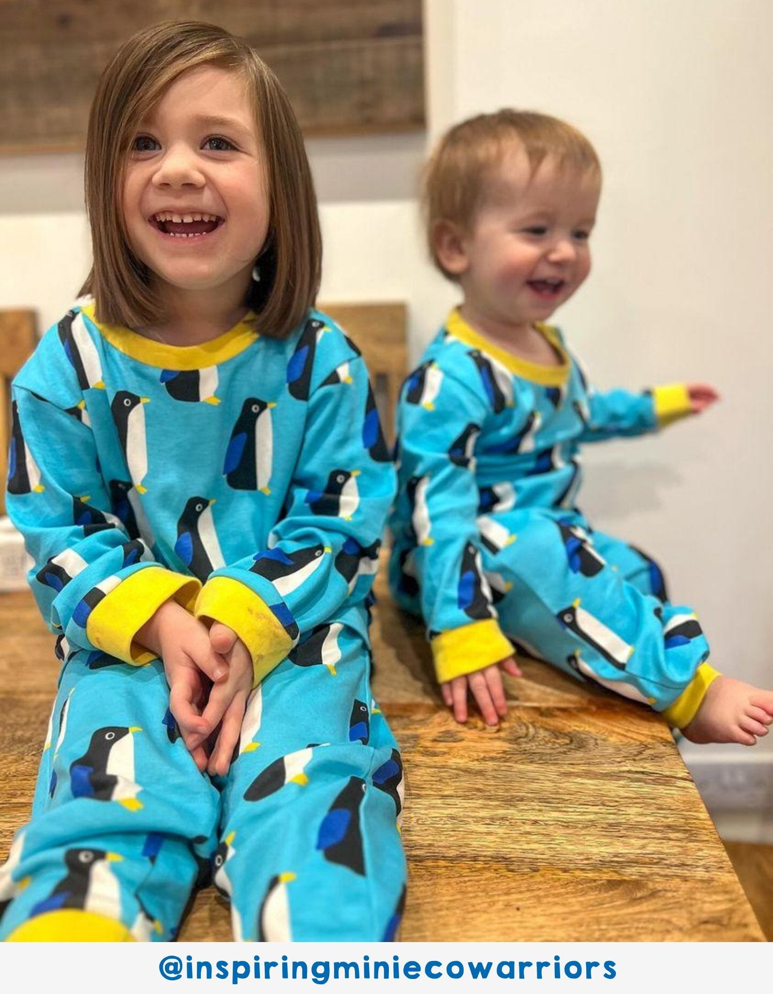 Premium Organic Cotton Kids Pajama Set with Adorable Penguin Print, Soft Blue and Yellow Trim, Toby Tiger Design by Toby Tiger at brixbailey.com
