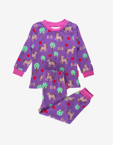 Premium Organic Cotton Kids Pajamas with Horse Print, Soft and Comfortable Sleepwear for Children, GOTS Certified Eco-Friendly Fabric by Toby Tiger at brixbailey.com