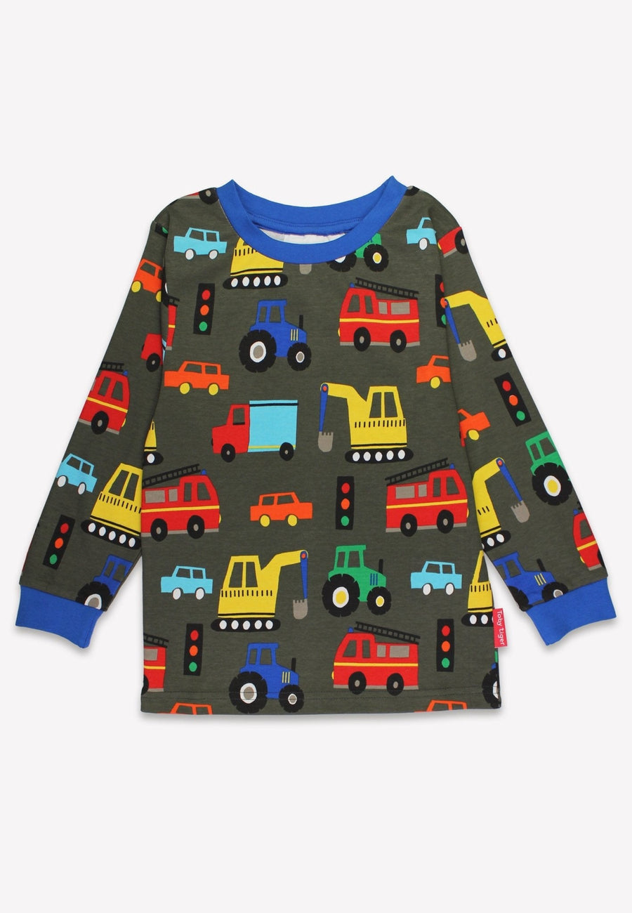 Premium GOTS Certified Organic Cotton Kids Pajama Set with Fun Vehicle Print, Soft and Skin-Friendly Sleepwear for Little Car Fans by Toby Tiger at brixbailey.com