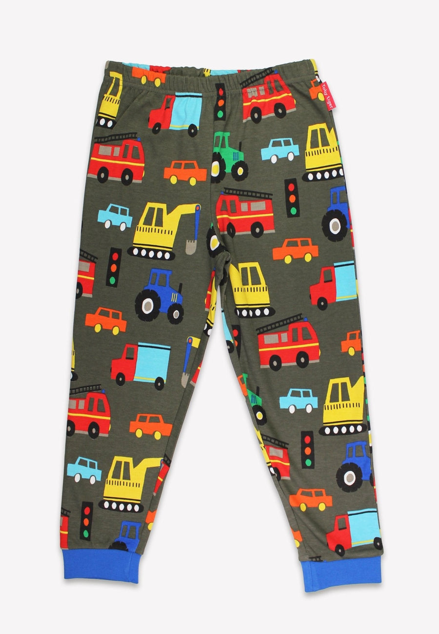 Premium GOTS Certified Organic Cotton Kids Pajamas with Fun Vehicle Print, Soft and Eco-Friendly Two-Piece Sleepwear for Car Lovers by Toby Tiger at brixbailey.com