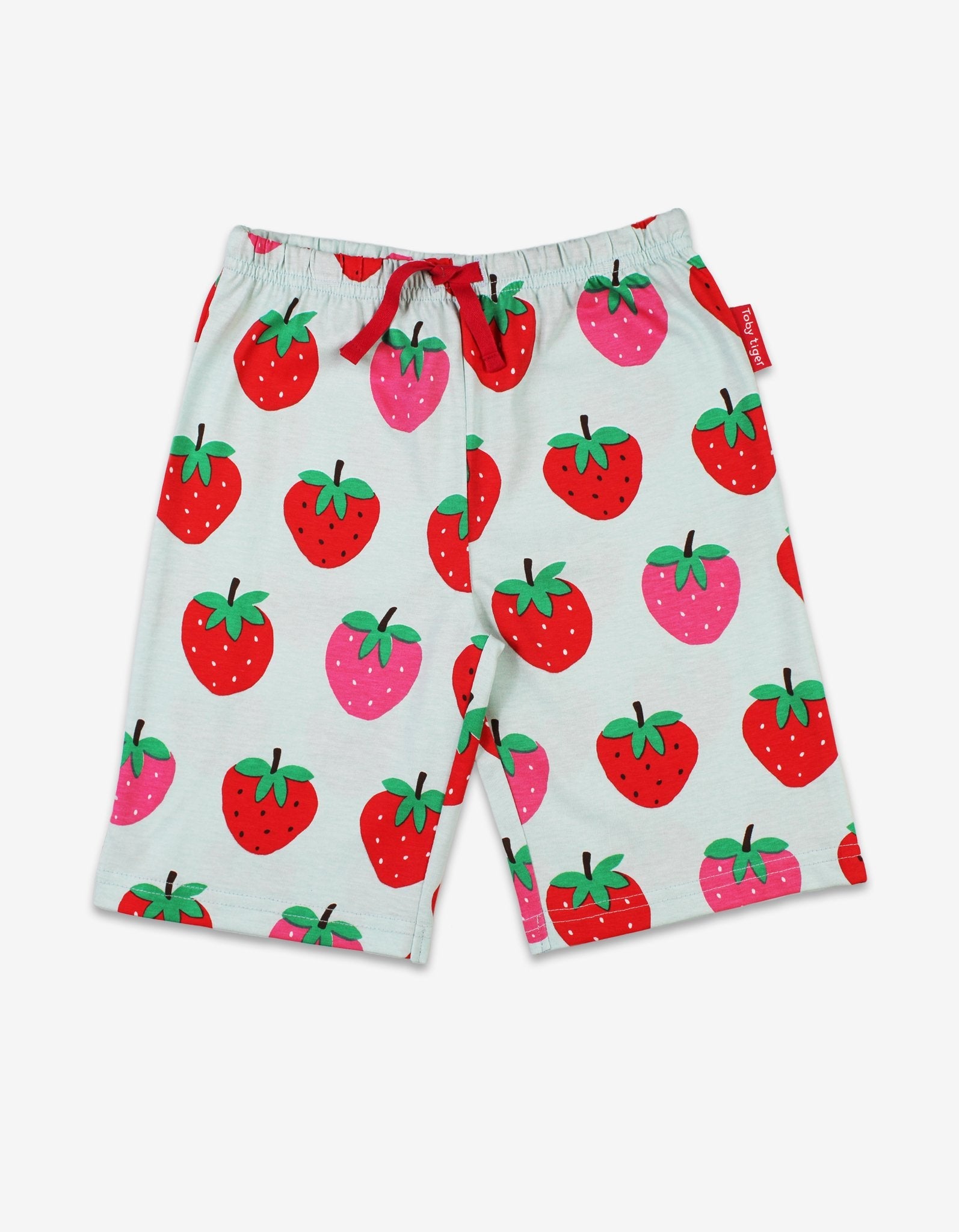 Premium Organic Strawberry Print Kids Pajama Set - Soft 2-Piece Blue and Pink Sleepwear with Comfortable Waistband by Toby Tiger at brixbailey.com