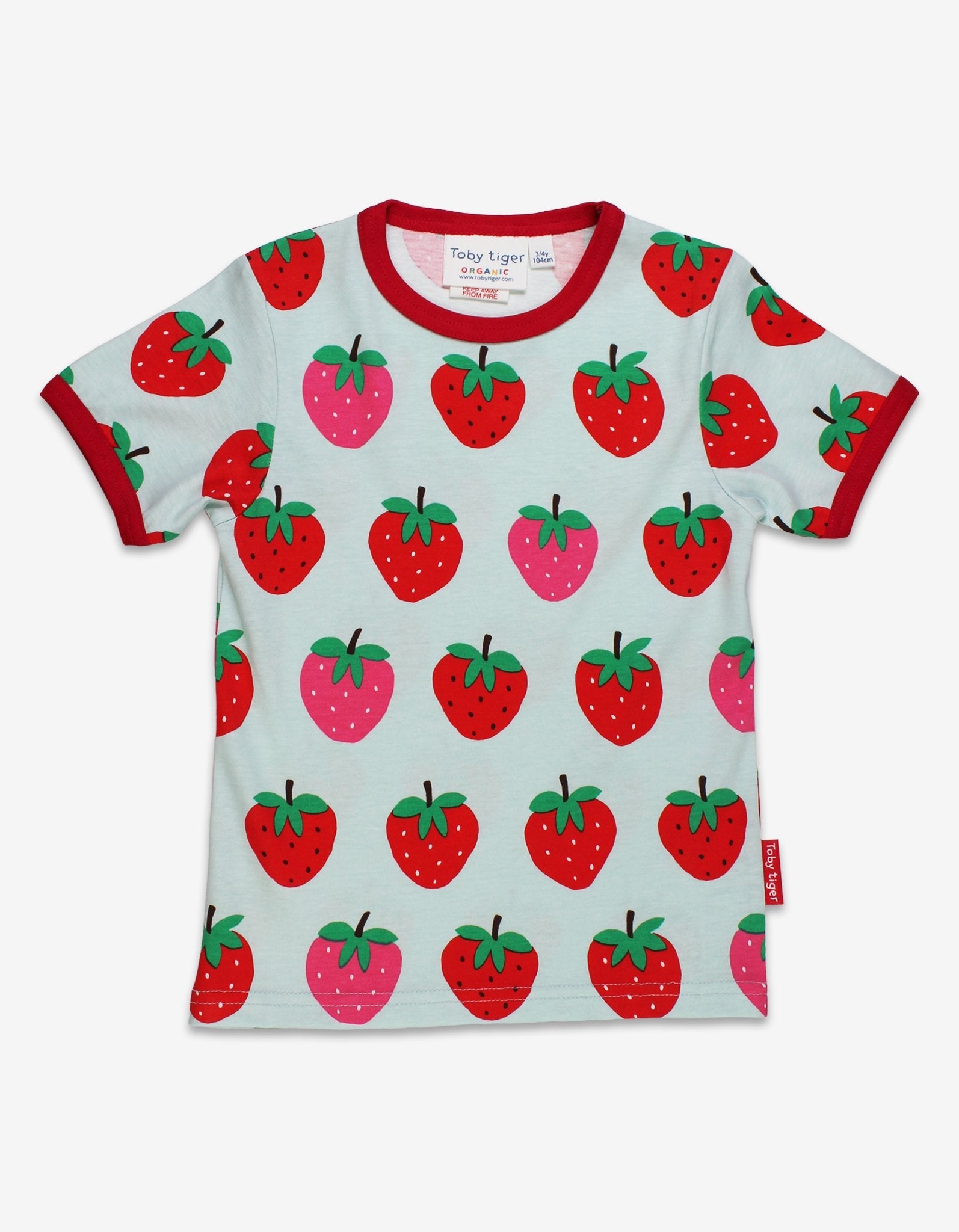 Premium Organic Strawberry Print Kids Pajama Set - Super Soft 2-Piece Blue Cotton Pajamas with Waistband, GOTS Certified by Toby Tiger at brixbailey.com