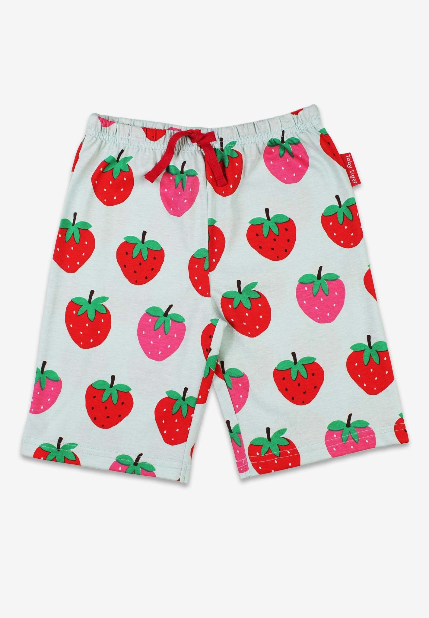 Premium Organic Strawberry Print Kids Pajama Set, Super Soft 2-Piece Blue and Pink Cotton PJS for Comfortable Sleep by Toby Tiger at brixbailey.com