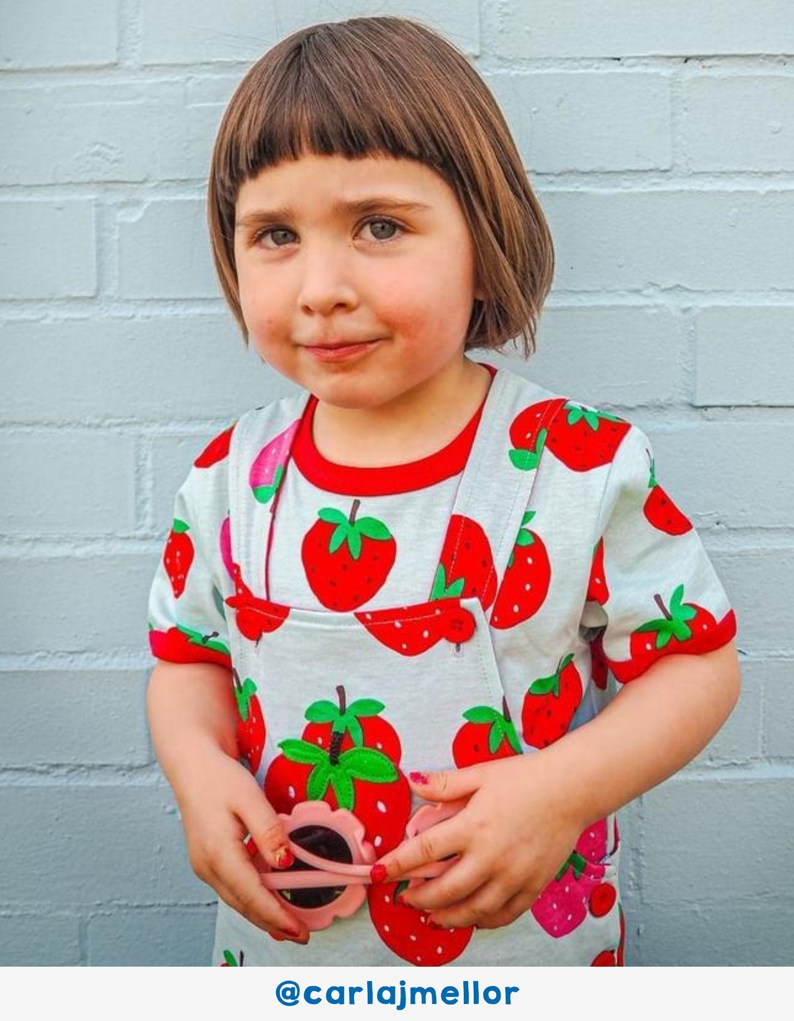 Premium Organic Strawberry Print Kids Pajama Set - Soft 2-Piece Blue and Pink Cotton PJs with Elastic Waist by Toby Tiger at brixbailey.com
