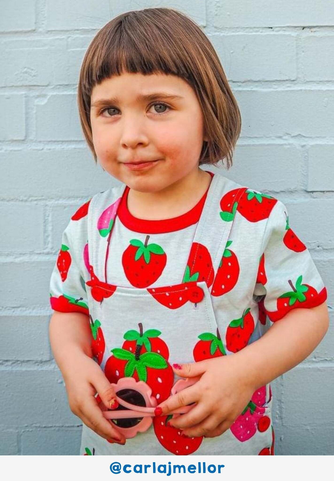 Premium Soft Organic Strawberry Print 2-Piece Kids Pajama Set in Blue with Red and Pink Strawberries, GOTS Certified Cotton by Toby Tiger at brixbailey.com