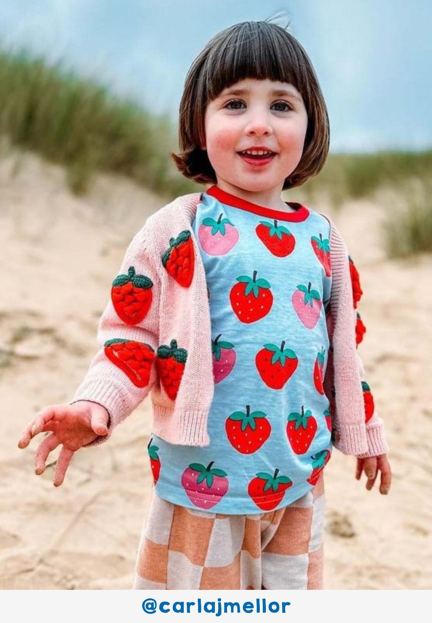 Premium Organic Strawberry Print Kids Pajama Set - Soft 2-Piece Blue PJs with Red and Pink Strawberries, GOTS Certified Cotton by Toby Tiger at brixbailey.com