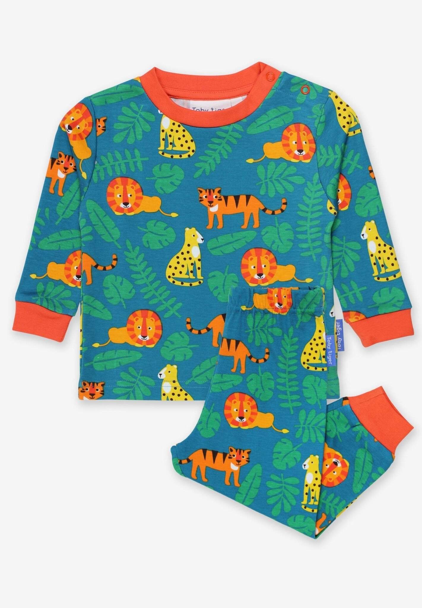 Luxury Lion and Tiger Print Organic Cotton Pajamas for Kids - Soft GOTS Certified Sleepwear by Toby Tiger at brixbailey.com