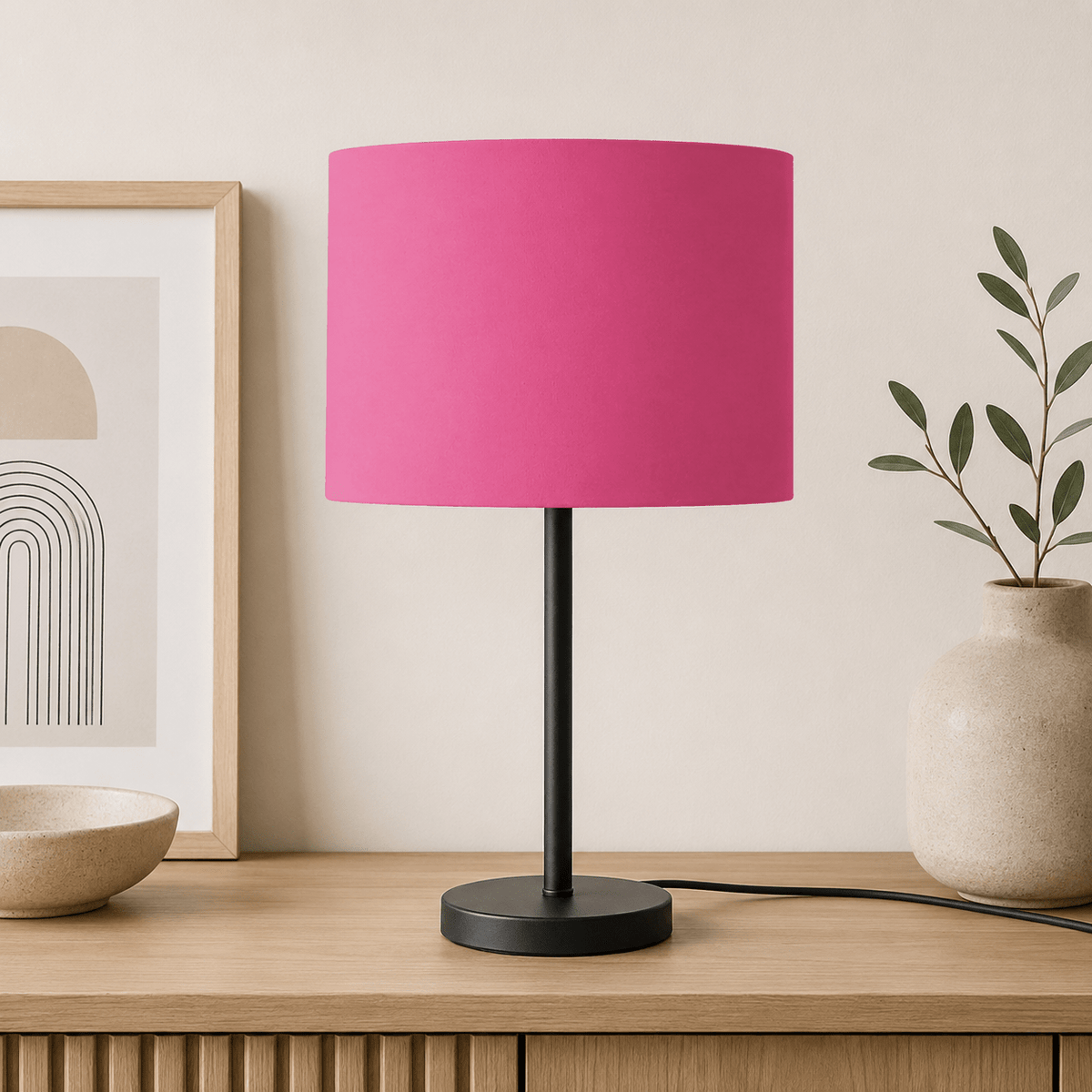 Plain Cerise Pink Lampshade – Handmade UK, Ceiling or Table Lamp Shade | Made to Order