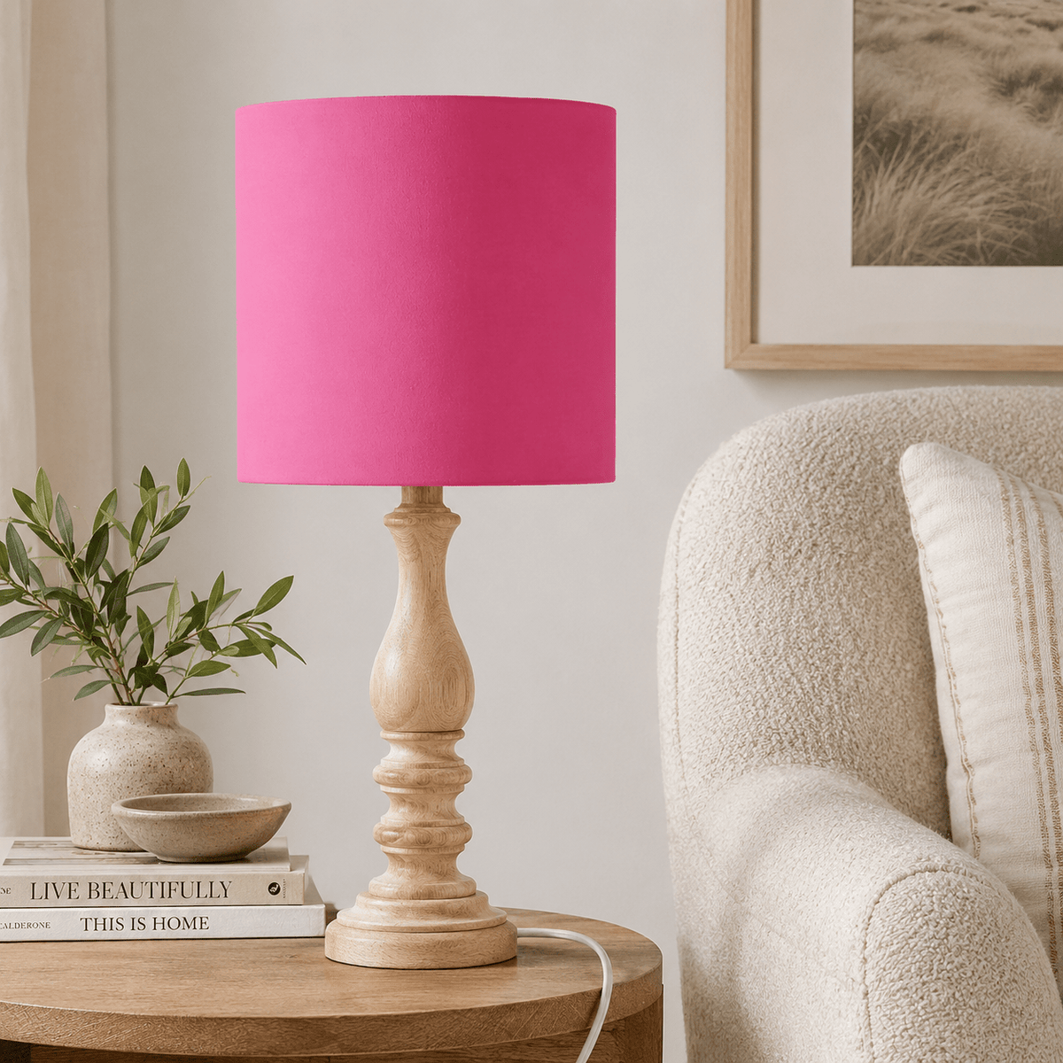 Plain Cerise Pink Lampshade – Handmade UK, Ceiling or Table Lamp Shade | Made to Order