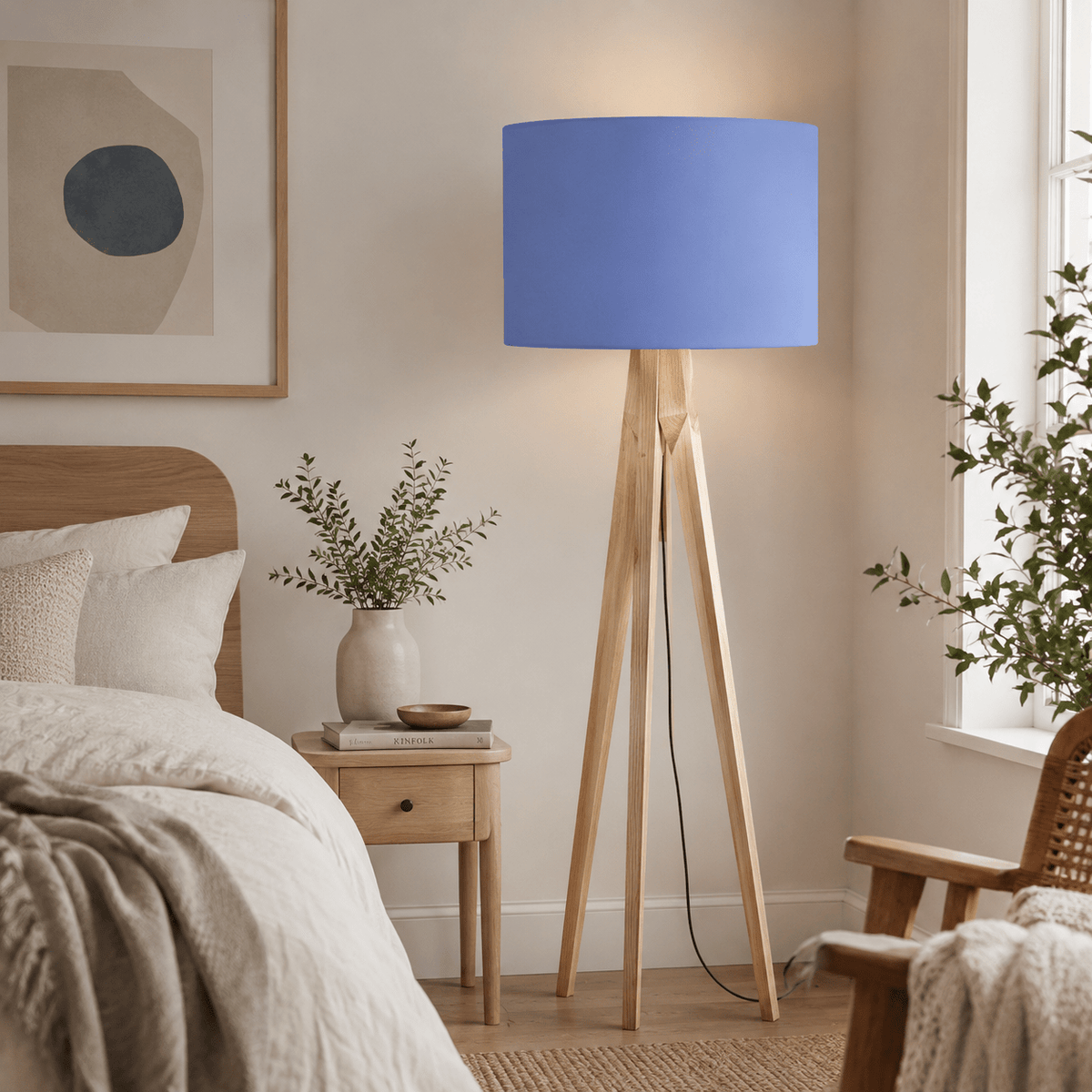 Plain Cornflower Blue Lampshade – Handmade UK, Ceiling or Table Lamp Shade | Made to Order