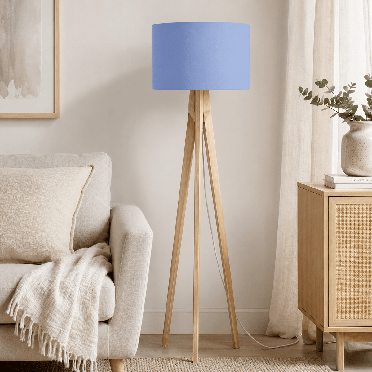 Plain Cornflower Blue Lampshade – Handmade UK, Ceiling or Table Lamp Shade | Made to Order