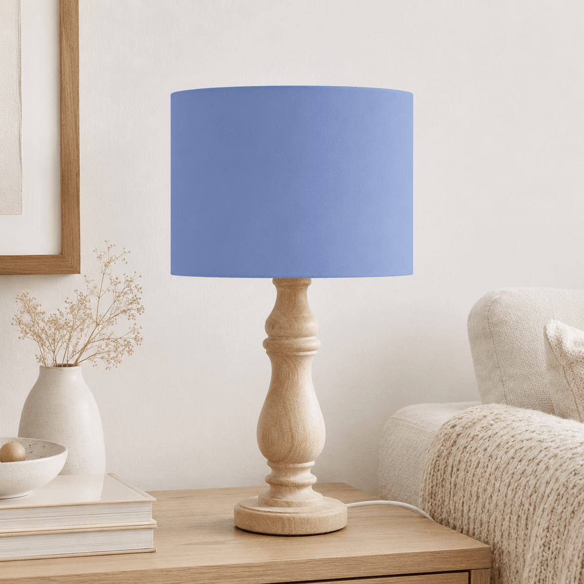 Plain Cornflower Blue Lampshade – Handmade UK, Ceiling or Table Lamp Shade | Made to Order