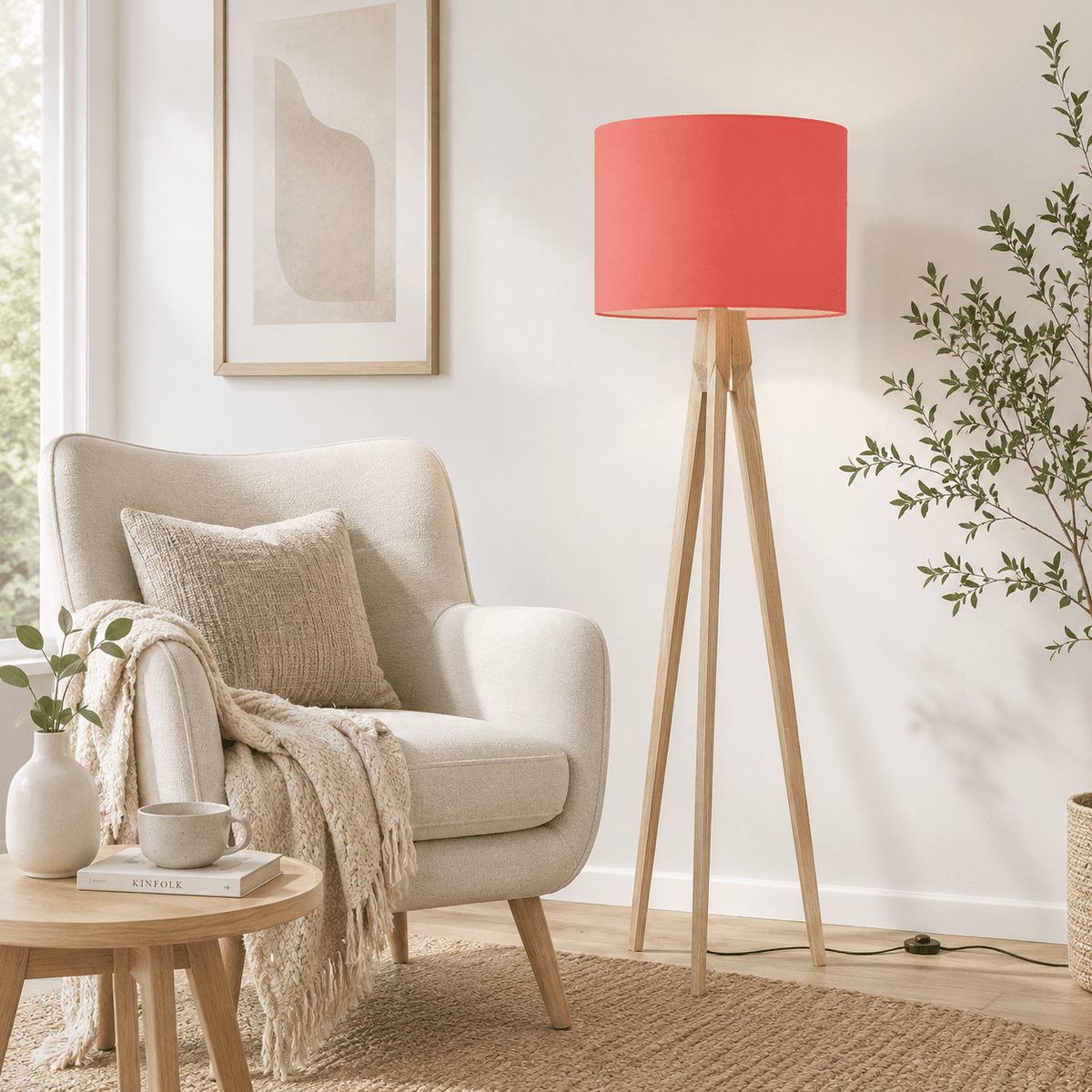 Plain Salmon Pink Lampshade – Handmade UK, Ceiling or Table Lamp Shade | Made to Order