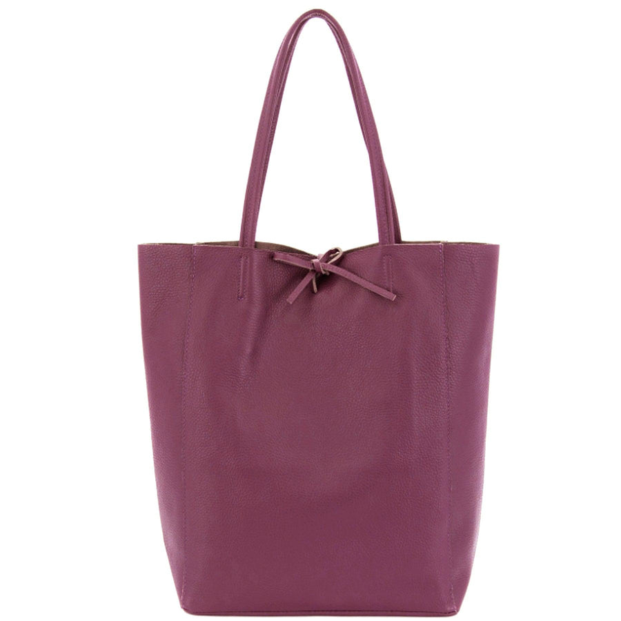 Plum Pebbled Leather Tote Shopper - Brix + Bailey