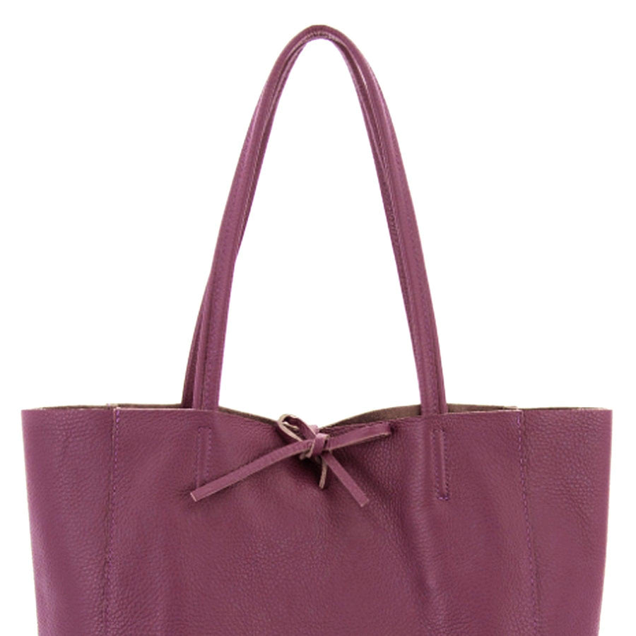 Plum Pebbled Leather Tote Shopper - Brix + Bailey