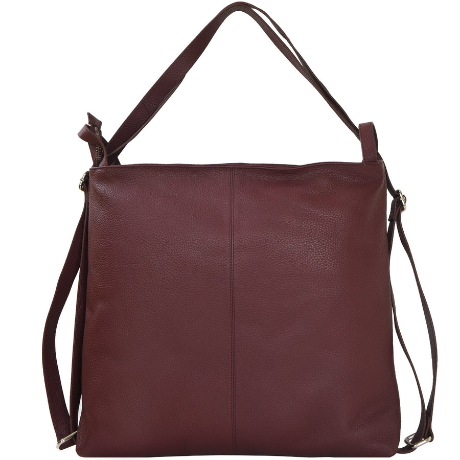 Maroon Leather Convertible Tote Backpack Brix and Bailey Ethical Leather Bag Brand