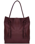 Burgundy Drawcord Leather Hobo Shoulder Bag Ethical Sustainable Brix Bailey Bag