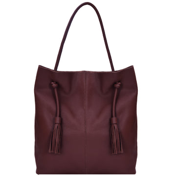 Burgundy Drawcord Leather Hobo Shoulder Bag Ethical Sustainable Brix Bailey Bag