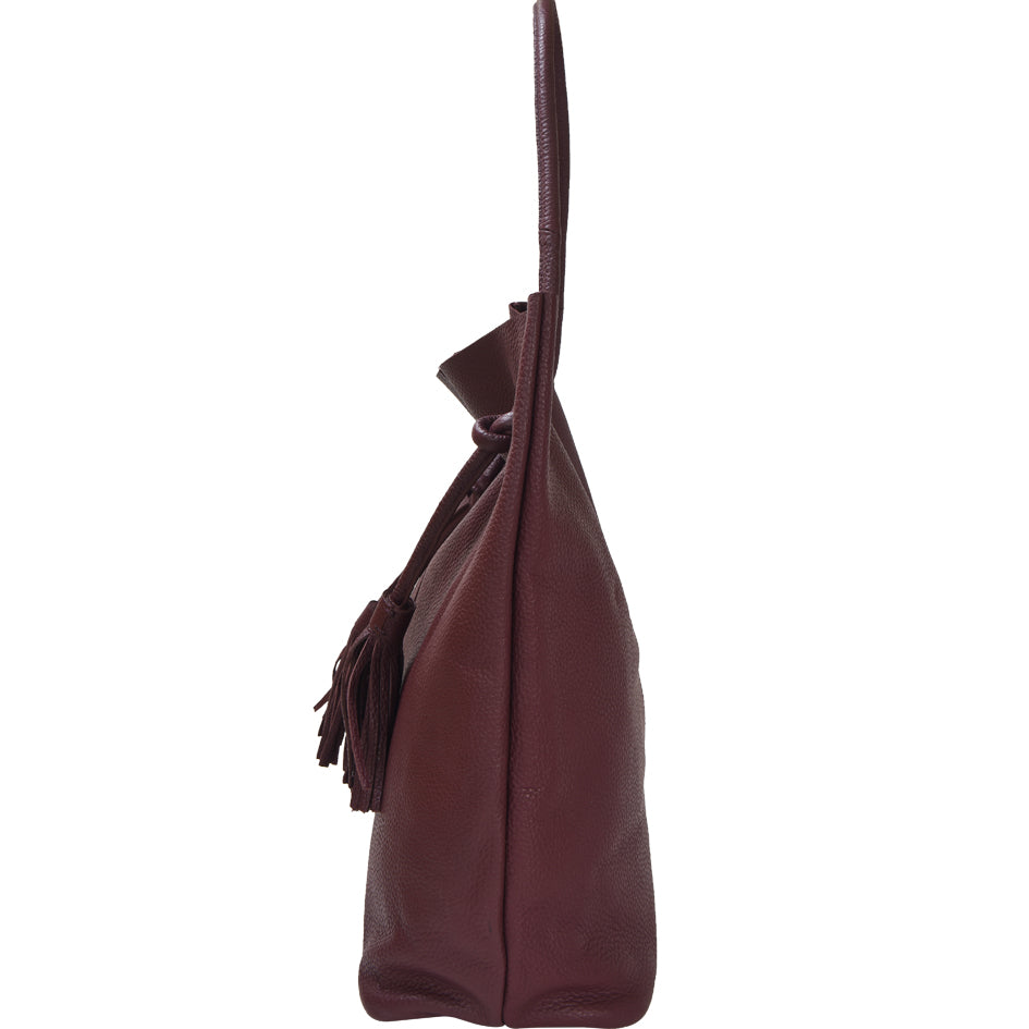 Burgundy Drawcord Leather Hobo Shoulder Bag Ethical Sustainable Brix Bailey Bag