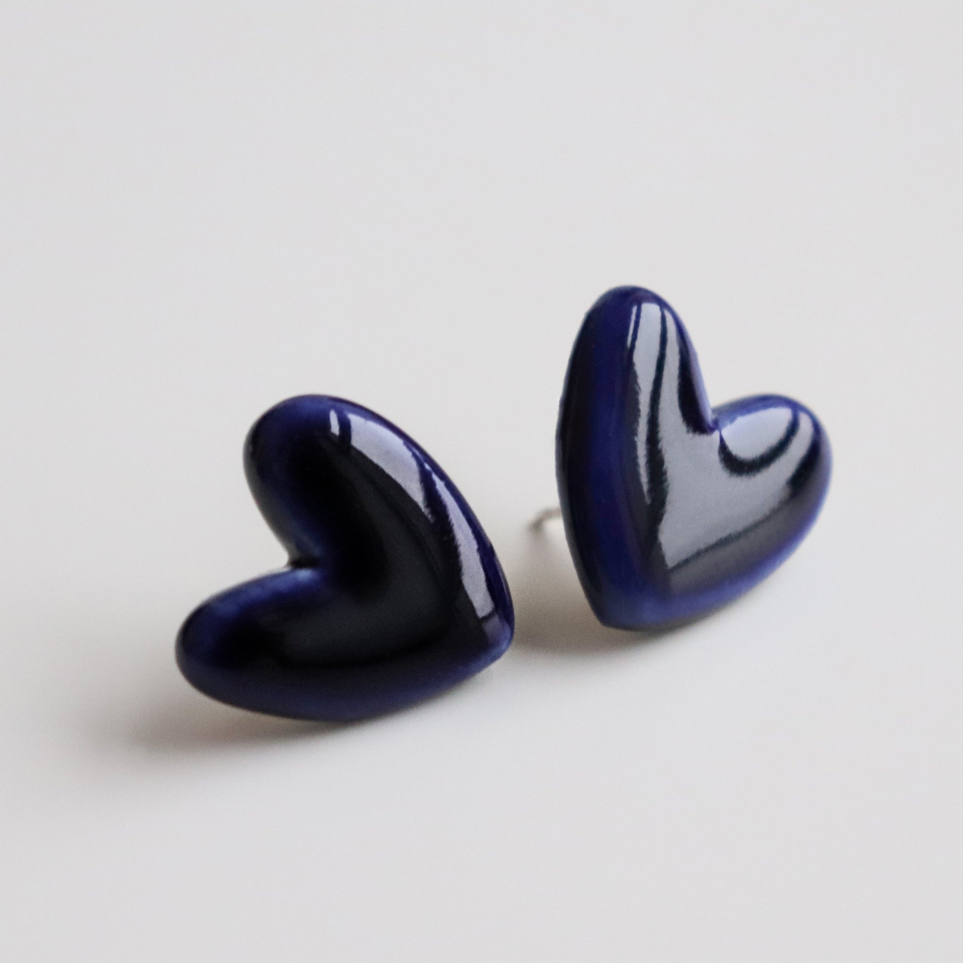 Porcelain Blue Heart Stud Earrings