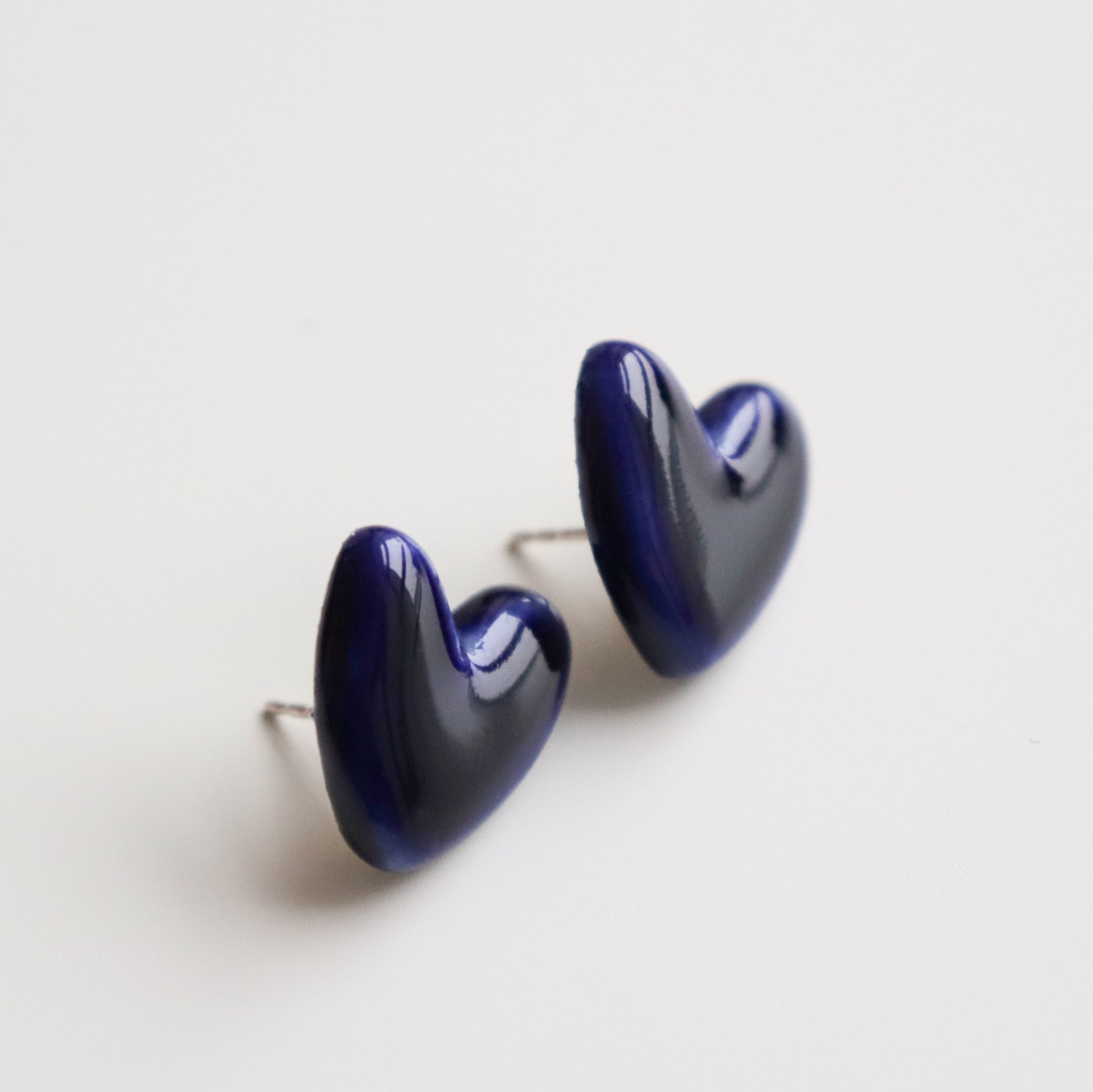 Porcelain Blue Heart Stud Earrings