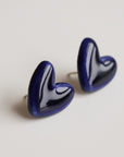Porcelain Blue Heart Stud Earrings