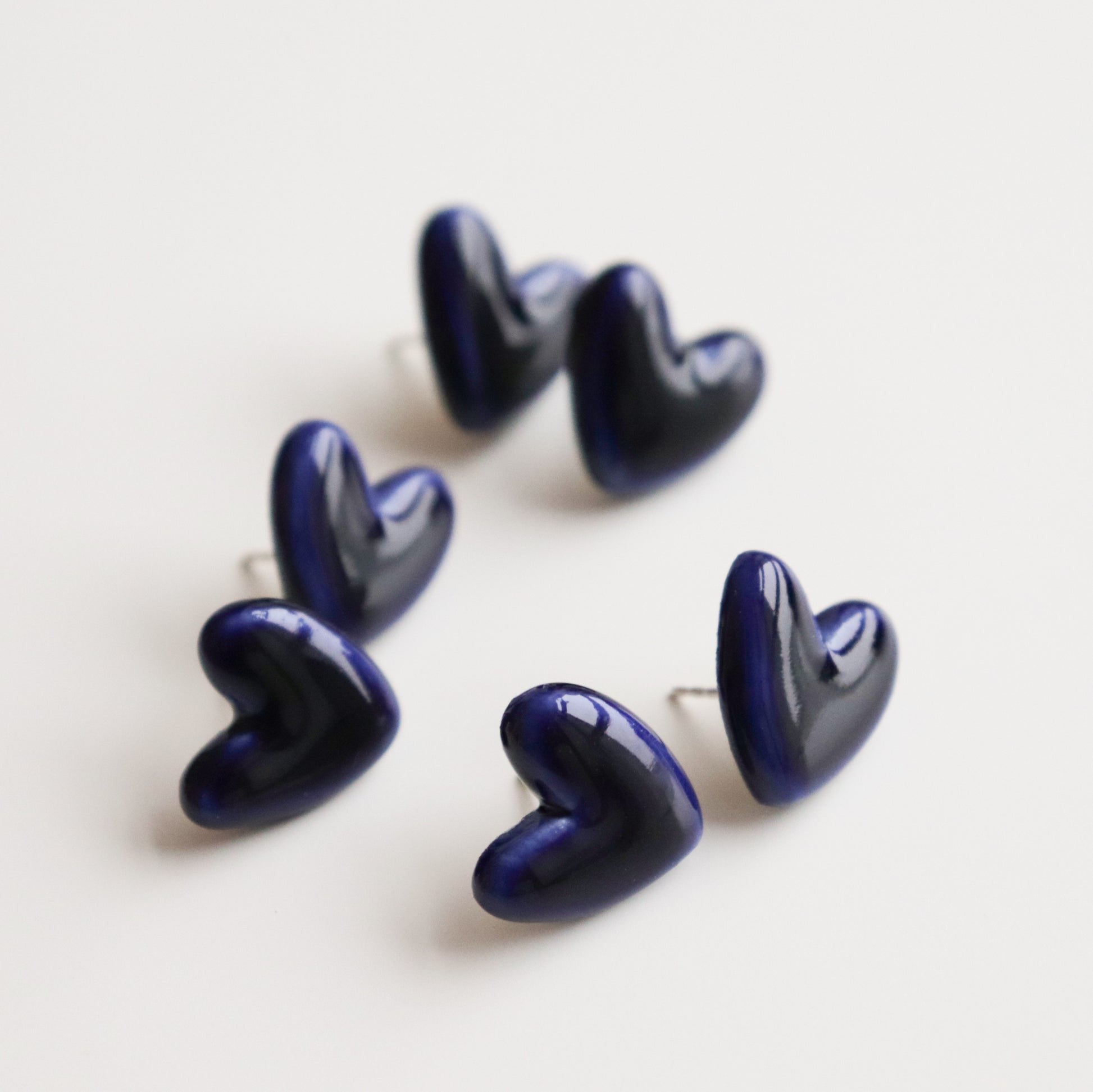 Porcelain Blue Heart Stud Earrings