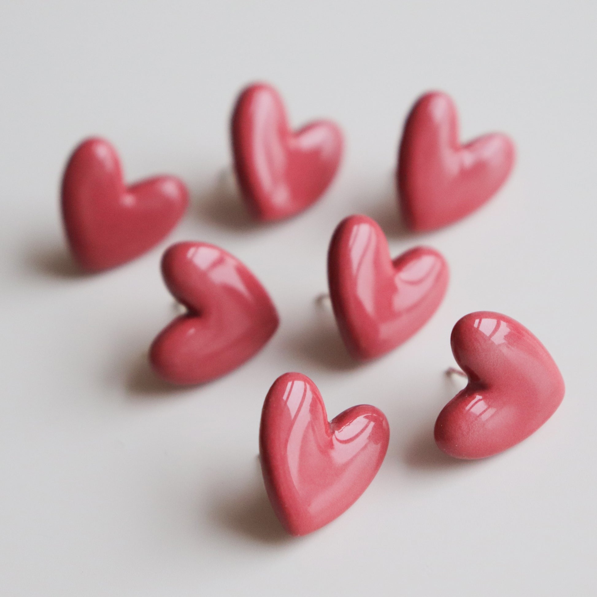 Porcelain Pink Heart Stud Earrings