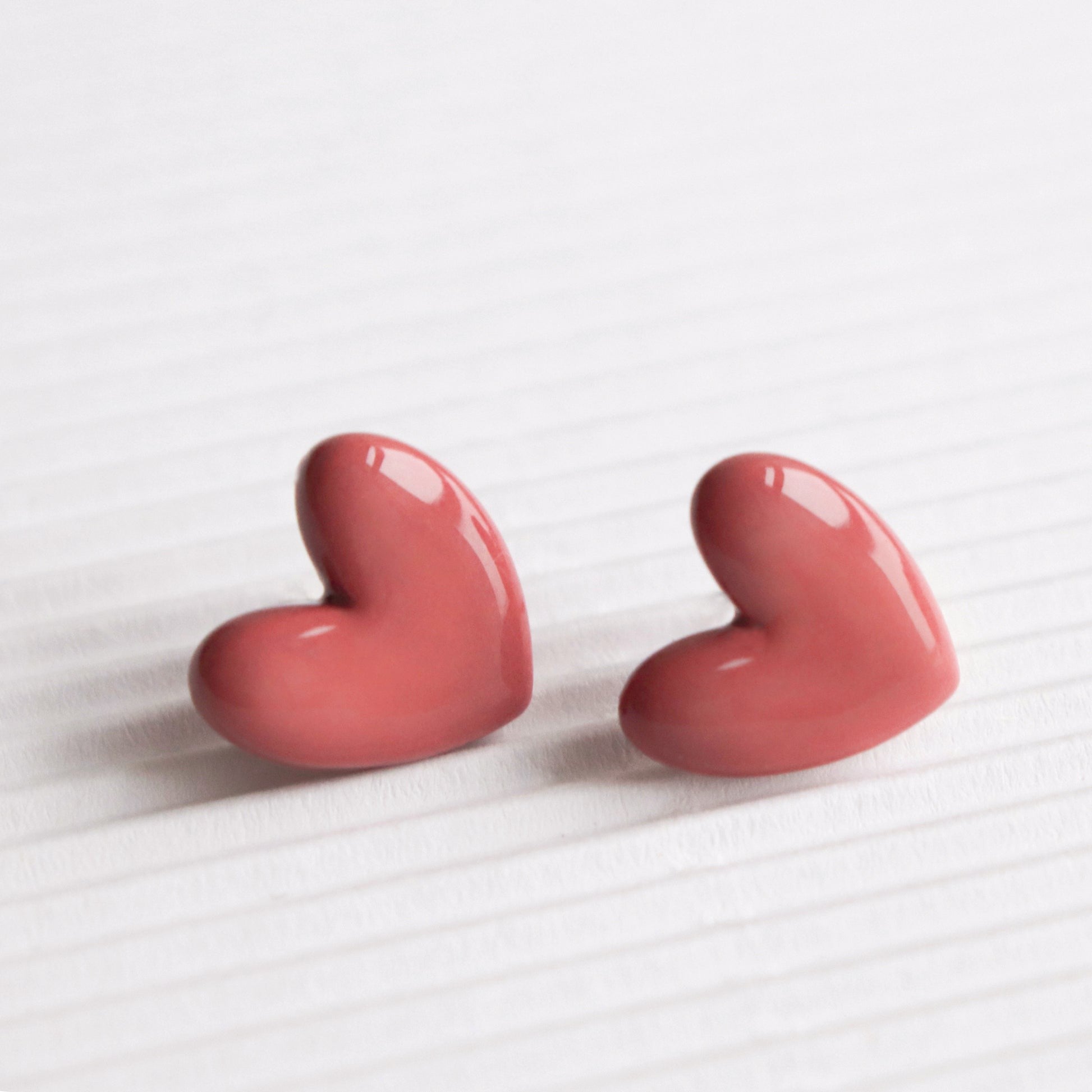 Porcelain Pink Heart Stud Earrings
