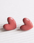 Porcelain Pink Heart Stud Earrings