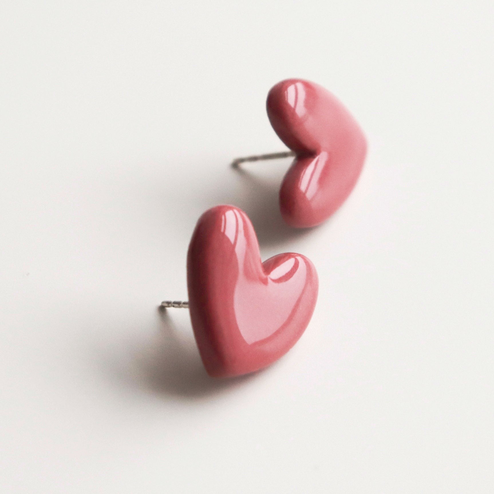 Porcelain Pink Heart Stud Earrings